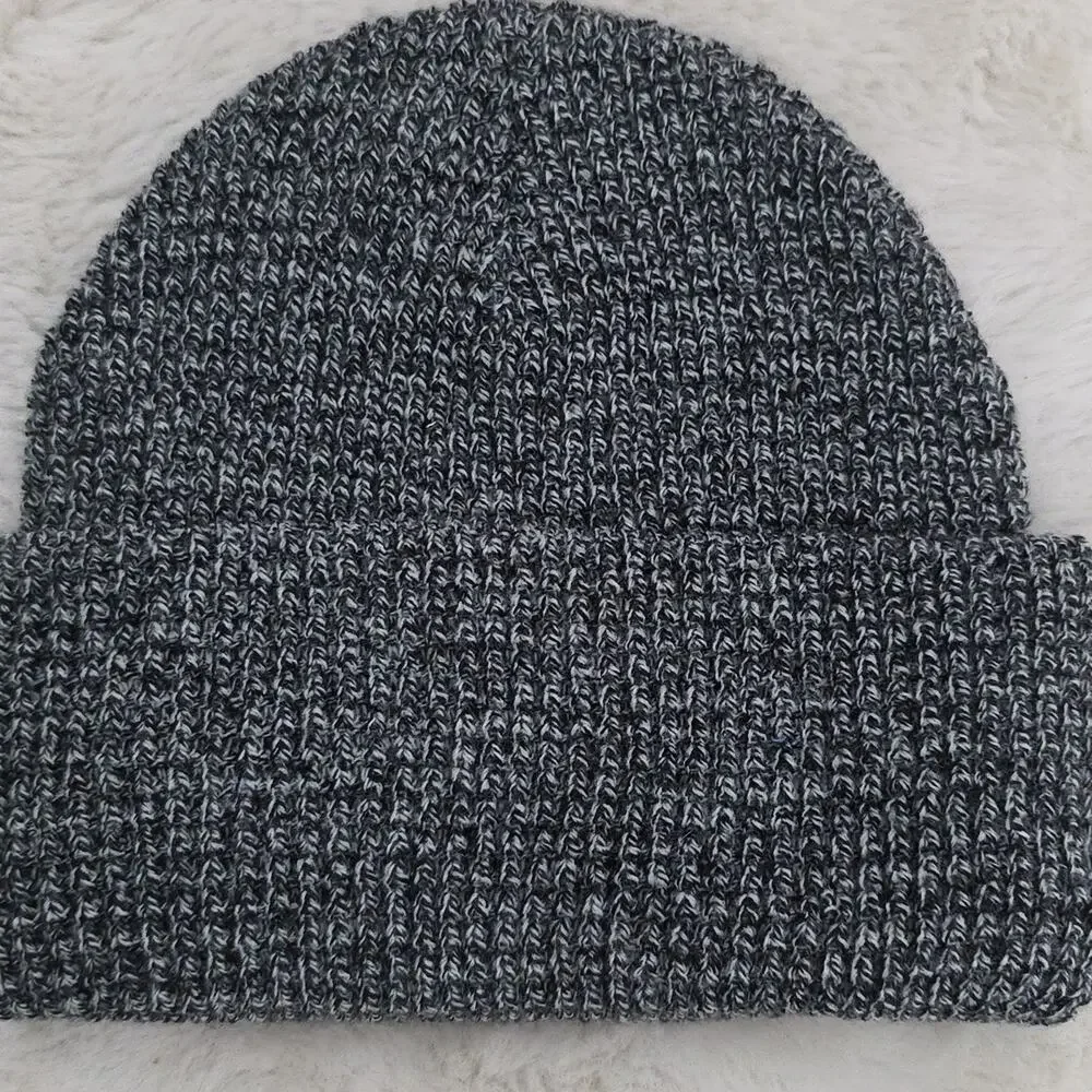 American Eagle Black Marbled Waffle Knit Beanie NEW Unisex Slouchy Winter Hat OS